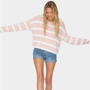 Tart Delilah Fuzzy Knit Sweater Size Small Pink White Stripe Super Soft